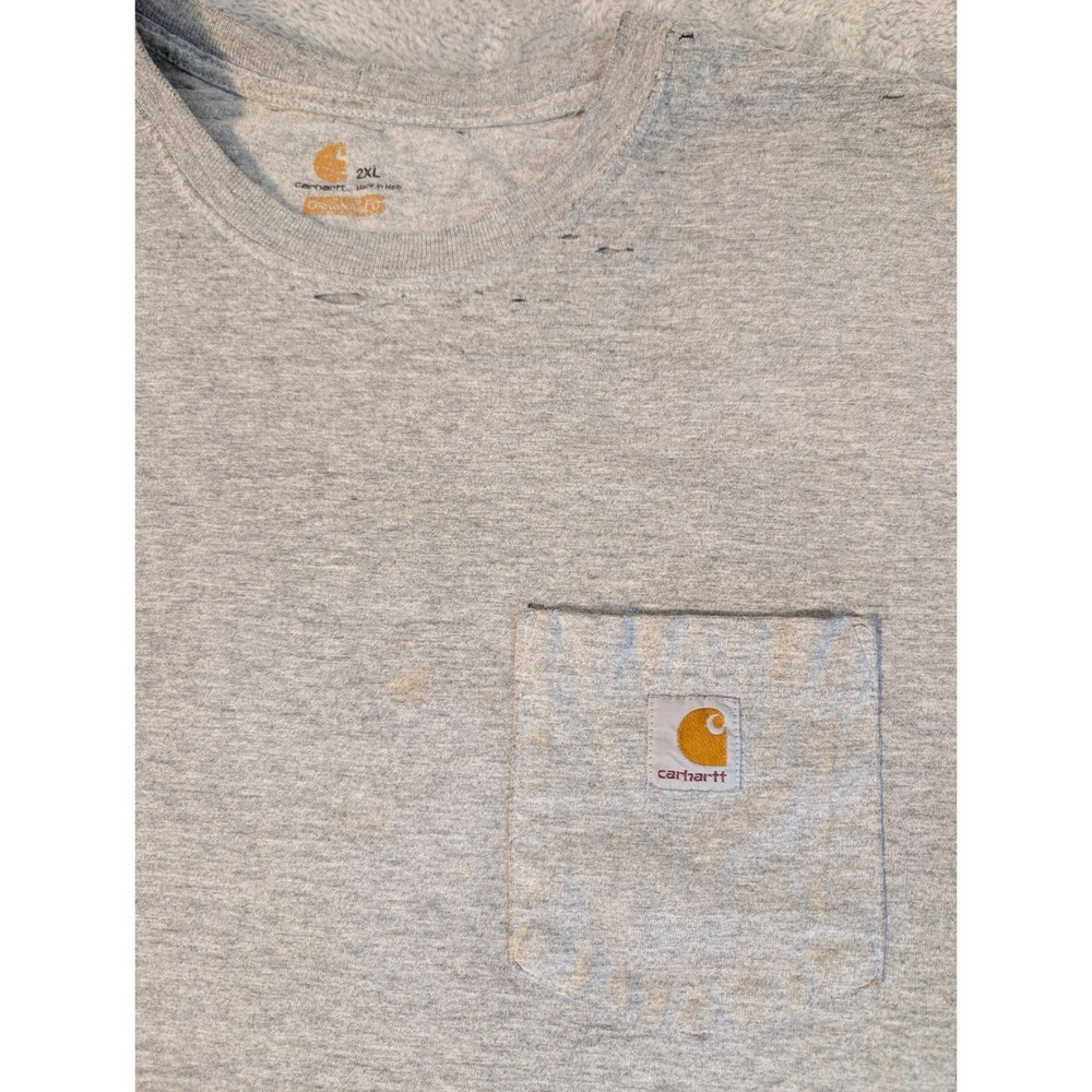 Thrashed Carhartt K87 Pocket Tee Gray 2XL Sun Faded Shredded Grunge Workwear - Picture 3 of 7